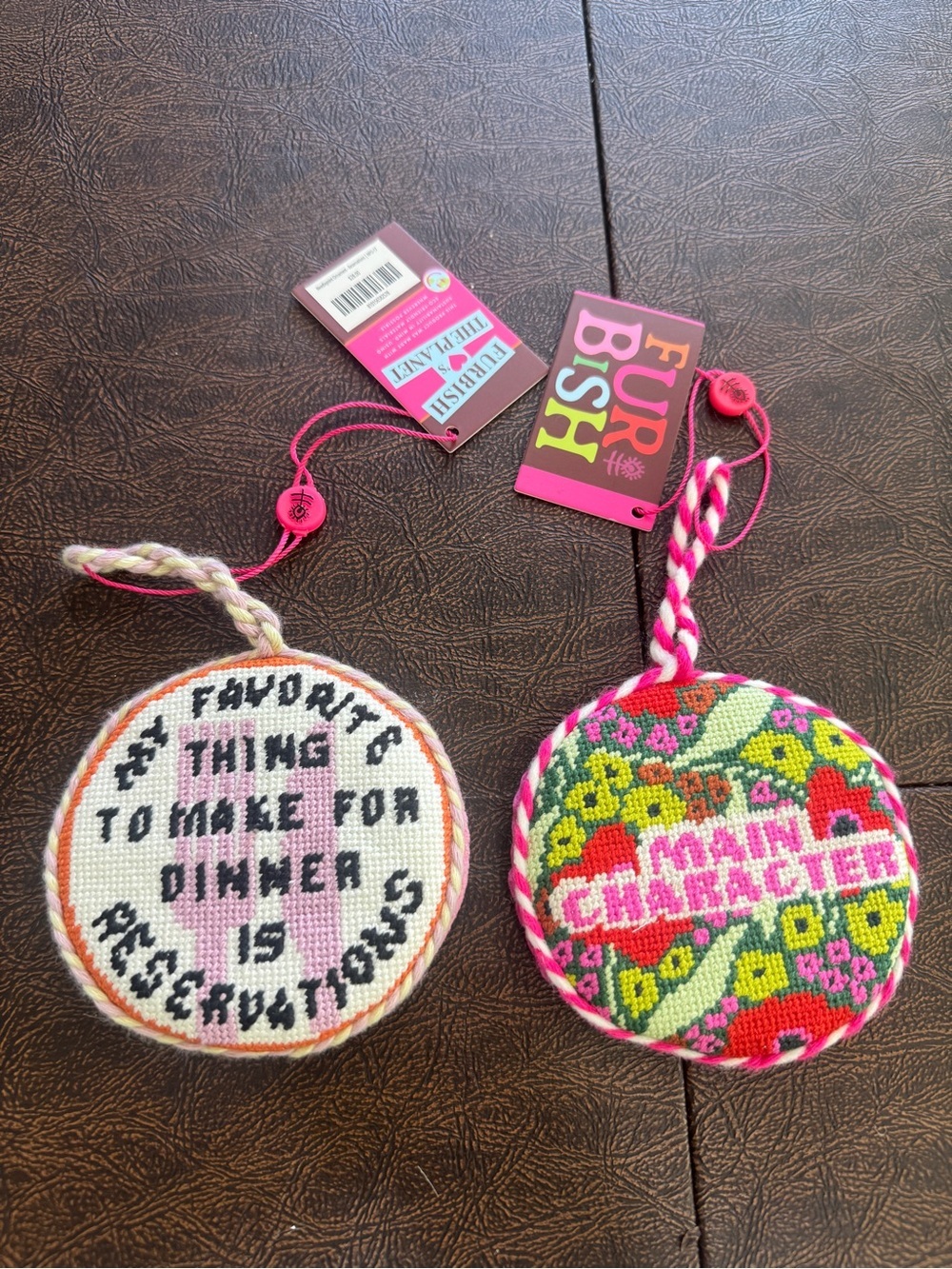 Furbish Studio needlepoint ornaments round funny christmas tree velvet colorful